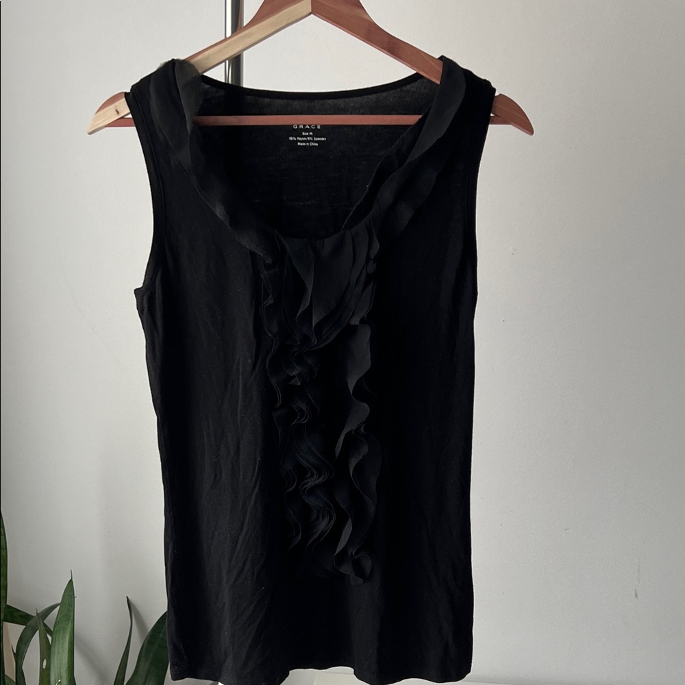 Grace Black Ruffle Tank Top